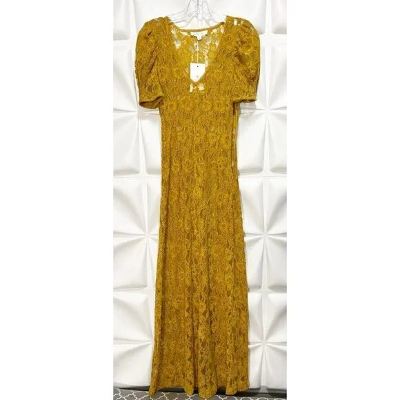 Shabby Chic Sz XS Mustard Yellow Gold Chenille Velvet Lace Maxi Dress NWT NEW Shabby Chic Sz XS Mustard Yellow Gold Chenille Velvet Lace Maxi Dress NWT NEW